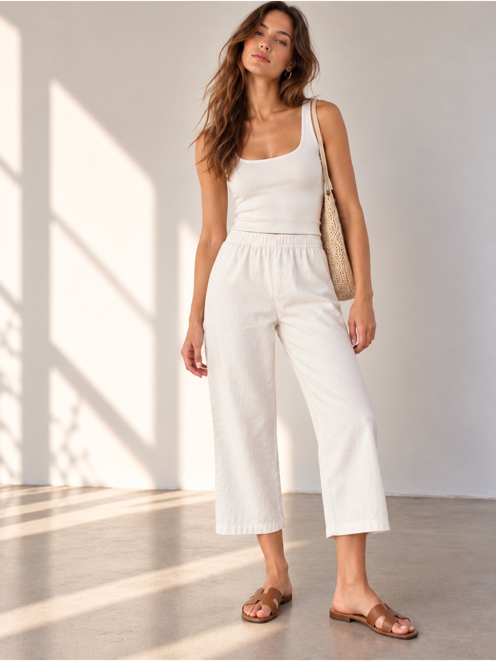 Eileen Fisher Ivory Relaxed Pull On Ankle Pants Size M